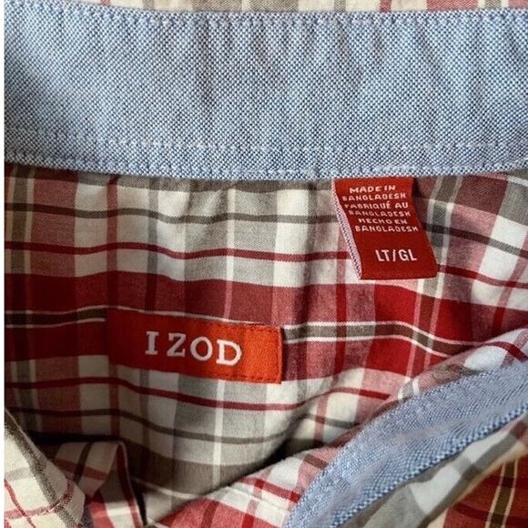 Izod Vintage Long Sleeve Red and Tan Striped Button Shirt Large Tall - Picture 6 of 7